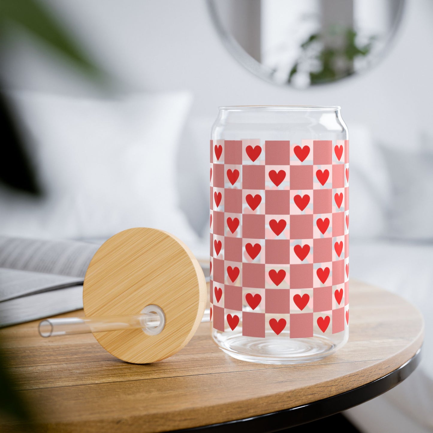 Heart Checkerboard Glass Tumbler