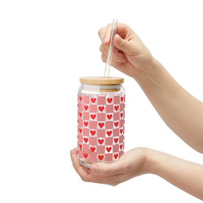 Heart Checkerboard Glass Tumbler