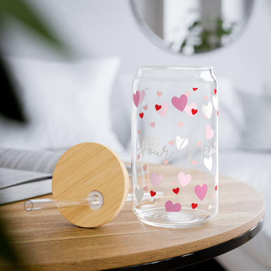 Name with Hearts Glass Tumbler